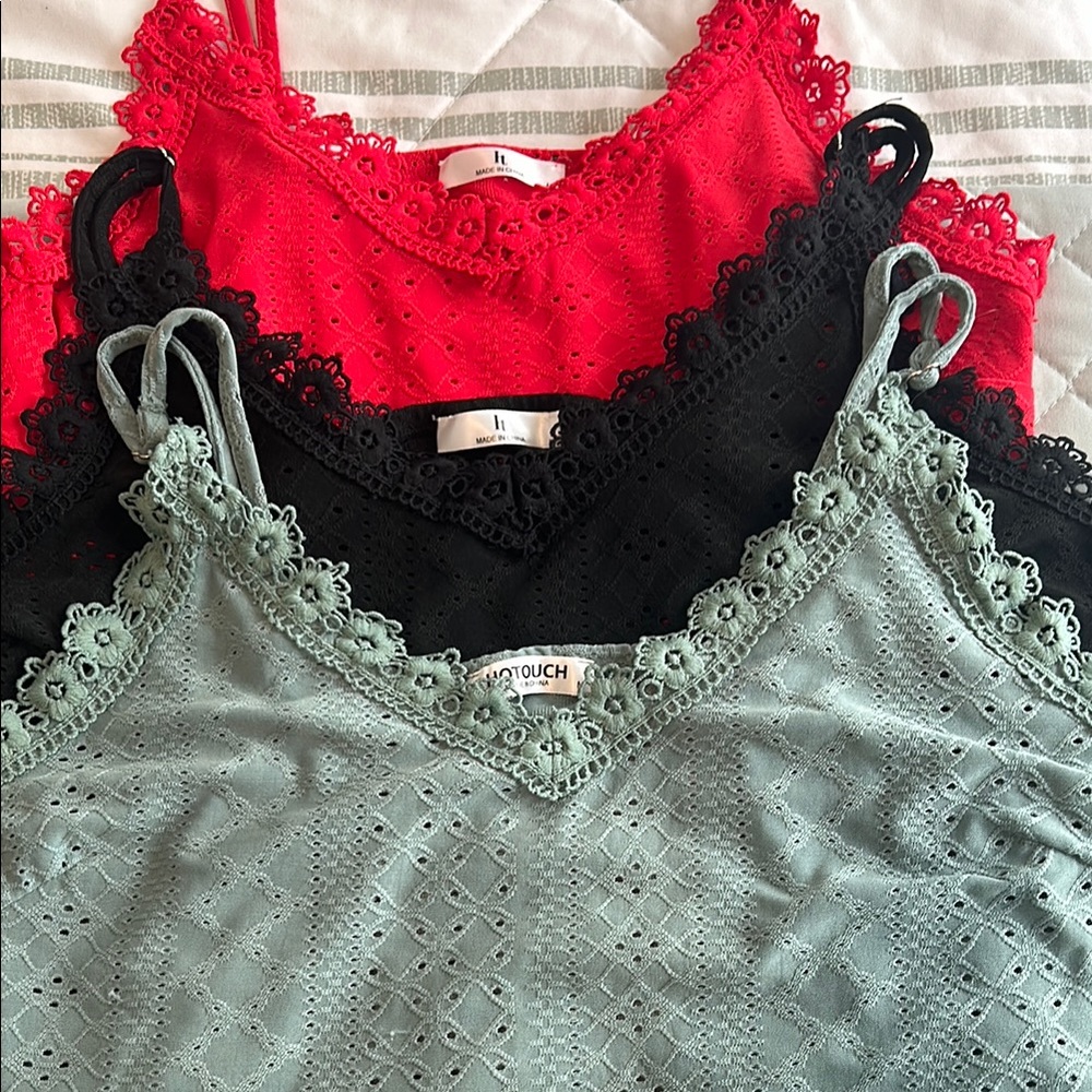 Lace Tank Top Set - Red, Black, Green